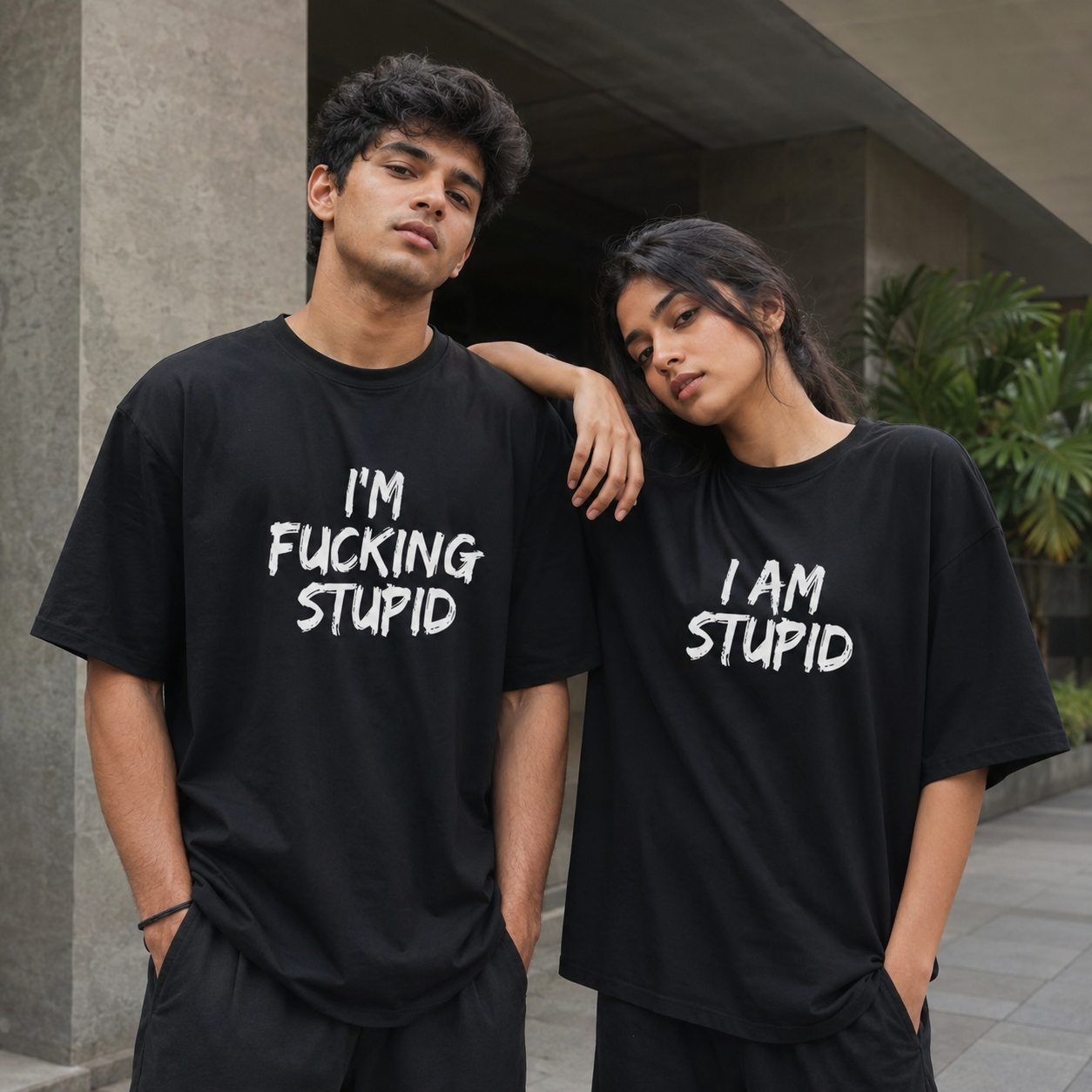 Funny “I’m Stupid” Couple Oversized T-Shirt Combo