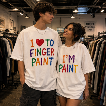 Funny Finger Paint Couple Oversized T-Shirt Combo