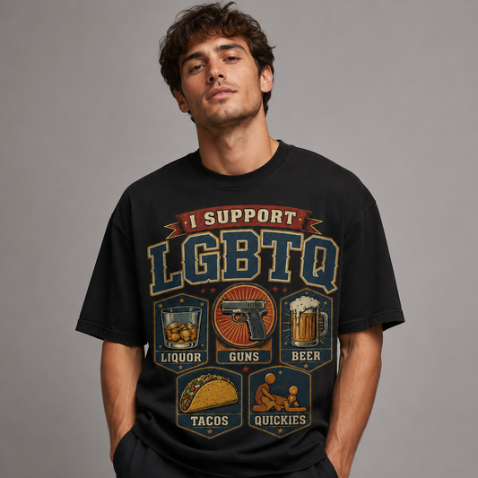 I Support LGBTQ FUNNY Vintage Graphic Oversized T-Shirt