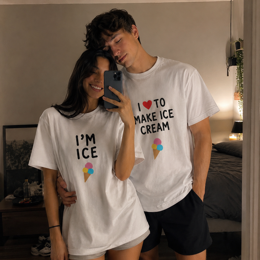 Couple Ice Cream Printed White T-Shirt Combo