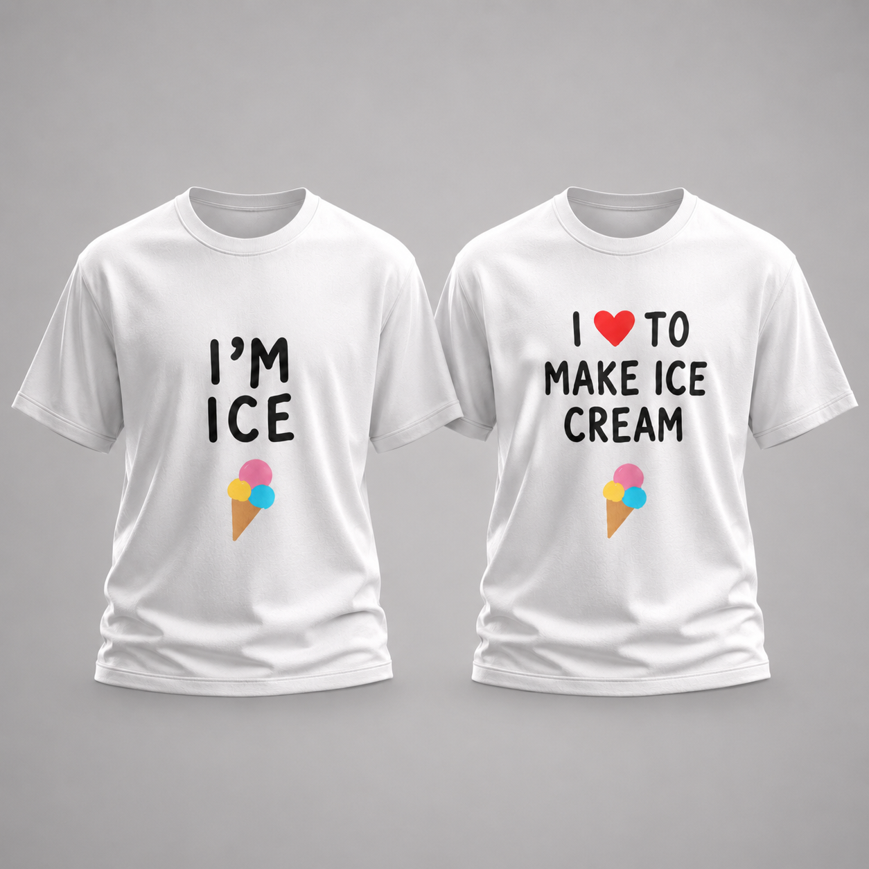 Couple Ice Cream Printed White T-Shirt Combo