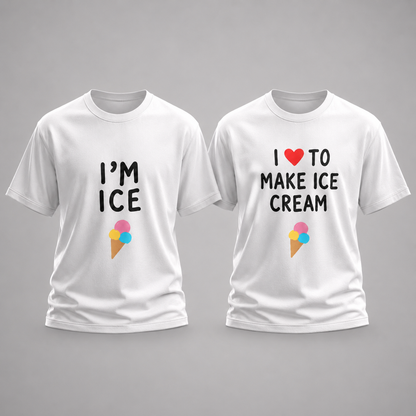 Couple Ice Cream Printed White T-Shirt Combo